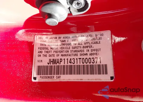 2001 Honda S2000 from USA, damaged, VIN JHMAP11431T000371